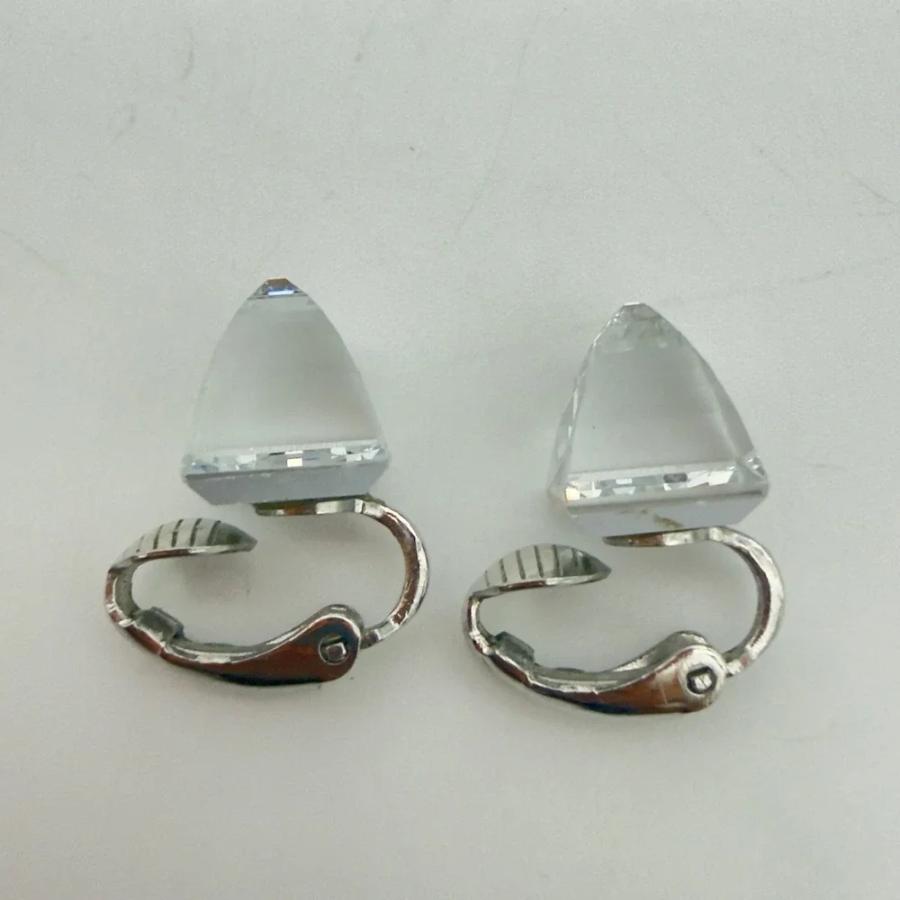 SWAROVSKI (SAL) VTG Crystal Earrings Pyramid Shaped Clear Crystal Stud Modernist